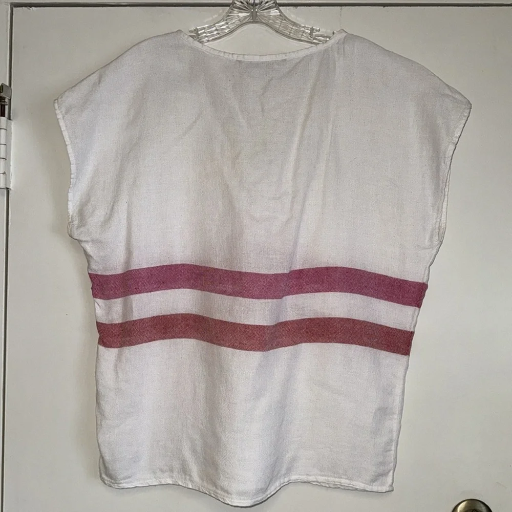 Zara 100% Linen V-Neck Top White, Red Dual Stripe Lightweight Size M - Picture 13 of 14